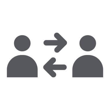 İnsanlar değişim glyph simgesi, bağlantı ve kişi, insanlar iletişim işareti, vektör grafik, beyaz bir arka plan üzerinde sağlam bir desen.