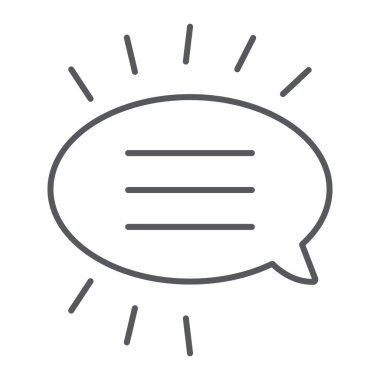 İleti ince çizgi simgesi, sohbet ve iletişim kutusu, kabarcık konuşma işareti, vektör grafikleri, beyaz arka planda doğrusal desen.