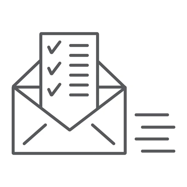 Sent document thin line icon, email and mail, envelope with list sign, vector graphics, a linear pattern on a white background.