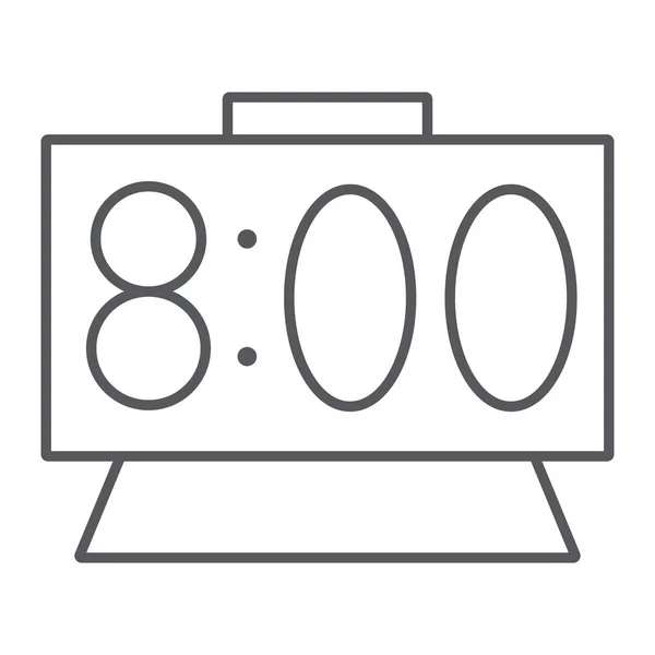 Icône de ligne mince de temps, horloge et heure, signe de montre numérique, graphiques vectoriels, un motif linéaire sur un fond blanc . — Image vectorielle