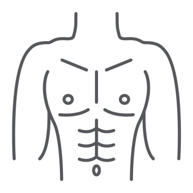 Erkek gövde ince çizgi simgesi, diyet ve vücut, adam rakam işareti, vektör grafik, beyaz bir arka plan üzerinde doğrusal bir desen.