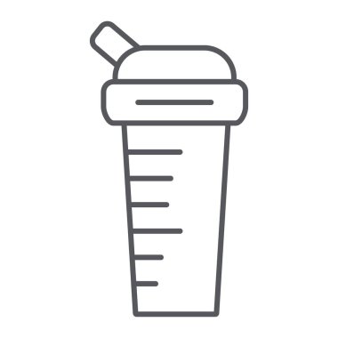 Spor shaker ince çizgi simgesi, diyet ve içecek, konteyner işareti, vektör grafik, beyaz bir arka plan üzerinde doğrusal bir desen.