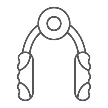 El tutucu ince çizgi simgesi, ekipman ve eğitim, genişletici işareti, vektör grafikleri, beyaz arka plan üzerinde doğrusal bir desen.