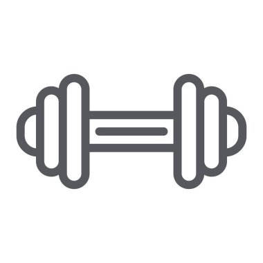 Halter çizgi simgesi, egzersiz ve spor salonu, halter işareti, vektör grafikleri, beyaz arka plan üzerinde doğrusal bir desen.