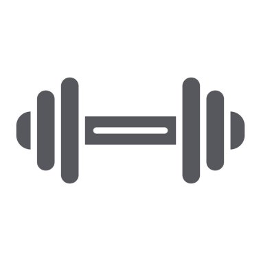 Dumbbell glyph simgesi, egzersiz ve spor salonu, halter işareti, vektör grafik, beyaz bir arka plan üzerinde sağlam bir desen.