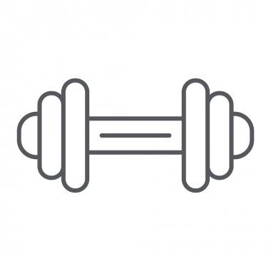 Halter ince çizgi simgesi, egzersiz ve spor salonu, halter işareti, vektör grafikleri, beyaz arka plan üzerinde doğrusal bir desen.