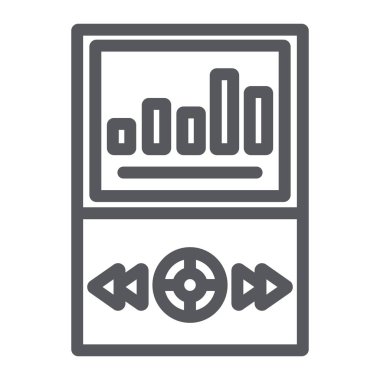 Müzik çalar çizgi simgesi, multimedya ve ses, mp3 çalar işareti, vektör grafikleri, beyaz arka plan üzerinde doğrusal bir desen.