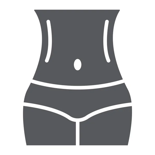 女性フィギュアグリフアイコン、ダイエットとボディ、女の子のウエストサイン、ベクトルグラフィックス、白い背景に固体パターン. — ストックベクタ
