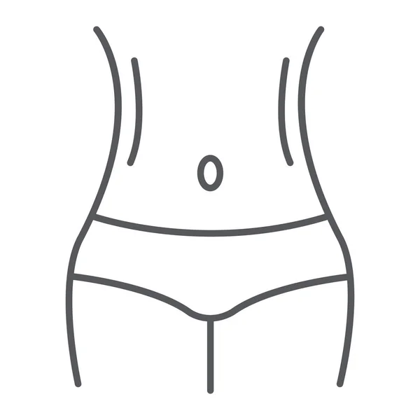 Vrouwelijke figuur dunne lijn pictogram, dieet en lichaam, meisjes taille teken, vector graphics, een lineair patroon op een witte achtergrond. — Stockvector