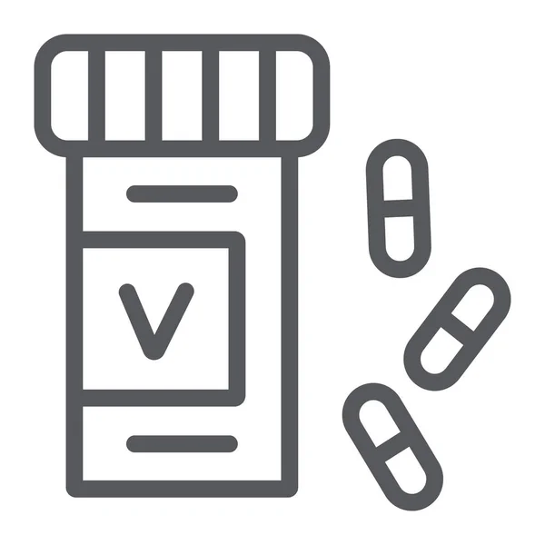 Vitaminen fles lijn pictogram, gezondheid en apotheek, pillen teken, vector graphics, een lineair patroon op een witte achtergrond. — Stockvector