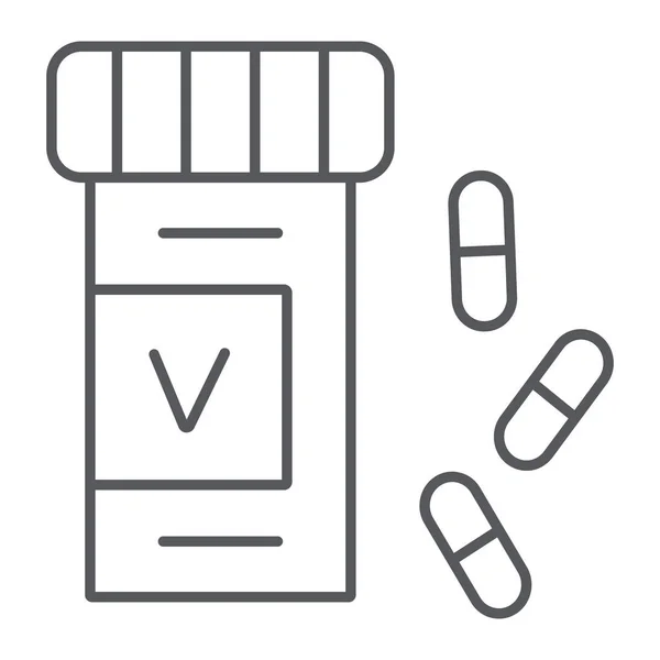 Vitaminen fles dunne lijn pictogram, gezondheid en apotheek, pillen teken, vector graphics, een lineair patroon op een witte achtergrond. — Stockvector