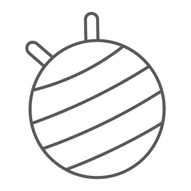 Fit topu ince çizgi simgesi, fitness ve ekipman, pilates topu işareti, vektör grafik, beyaz bir arka plan üzerinde doğrusal bir desen.