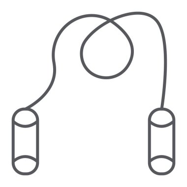 İp atlama ince çizgi simgesi, fitness ve ekipman, ip işareti atlama, vektör grafik, beyaz bir arka plan üzerinde doğrusal bir desen.