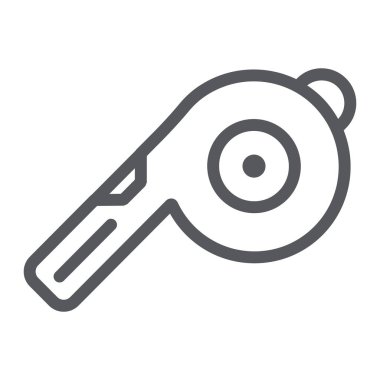 Islık çizgisi simgesi, ekipman ve spor, üfleyici işareti, vektör grafikleri, beyaz arkaplan üzerinde doğrusal desen.