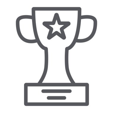 Kazanan kupa çizgisi simgesi, şampiyon ve kadeh, ödül işareti, vektör grafikleri, beyaz arkaplanda doğrusal desen.