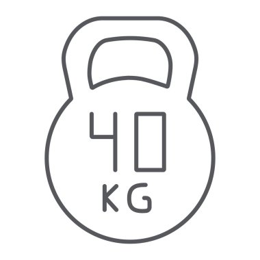 Kettlebell ince çizgi simgesi, spor ve spor salonu, ağırlık 40 kg işareti, vektör grafik, beyaz bir arka plan üzerinde doğrusal desen.