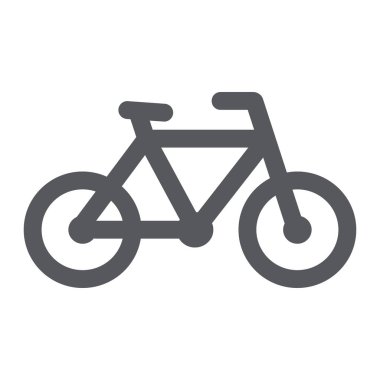 Bisiklet glyph simgesi, spor ve ulaşım, bisiklet işareti, vektör grafikleri, beyaz arka plan üzerinde sağlam bir desen.