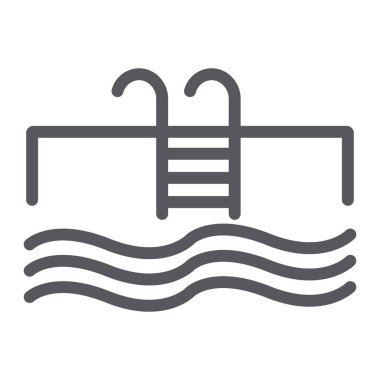 Yüzme havuzu çizgi simgesi, spor ve yüzme, su işareti, vektör grafikleri, beyaz arka plan üzerinde doğrusal bir desen.