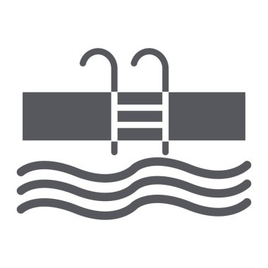 Yüzme havuzu glyph simgesi, spor ve yüzme, su işareti, vektör grafik, beyaz bir arka plan üzerinde sağlam bir desen.