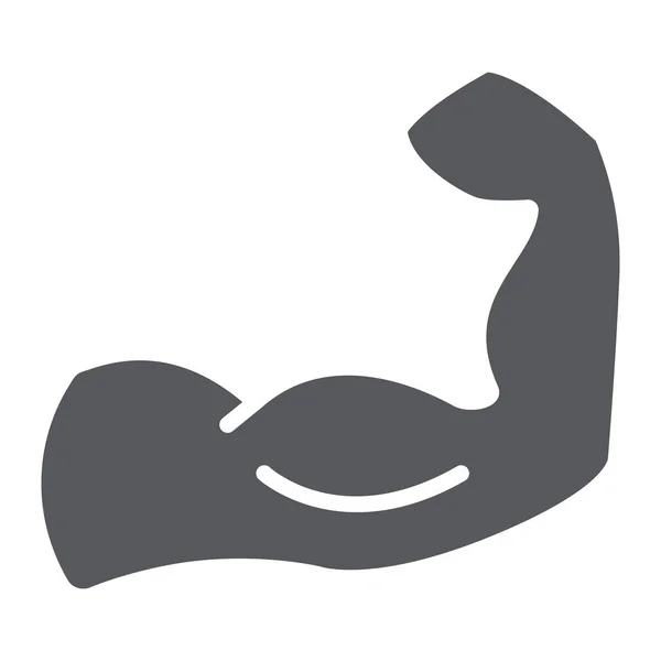 Icono del glifo de los músculos, potencia y musculación, signo muscular del brazo, gráficos vectoriales, un patrón sólido sobre un fondo blanco . — Vector de stock