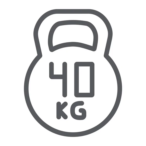 Kettlebell ícone de linha fina, esporte e ginásio, peso sinal de 40 kg, gráficos vetoriais, um padrão linear em um fundo branco . — Vetor de Stock