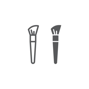 Makyaj fırça hattı ve glyph simgesi, makyaj ve kozmetik, açılı fırça işareti, vektör grafik, beyaz bir arka plan üzerinde doğrusal desen.