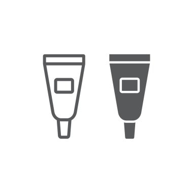 Kapatıcı çizgi ve glyph simgesi, makyaj ve kozmetik, göz kremi işareti, vektör grafikleri, beyaz arka plan üzerinde doğrusal bir desen.