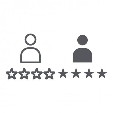 Memnuniyet hattı ve glyph simgesi, iş ve kişi, kişi ve yıldız işareti, vektör grafikleri, beyaz arka plan üzerinde doğrusal bir desen.