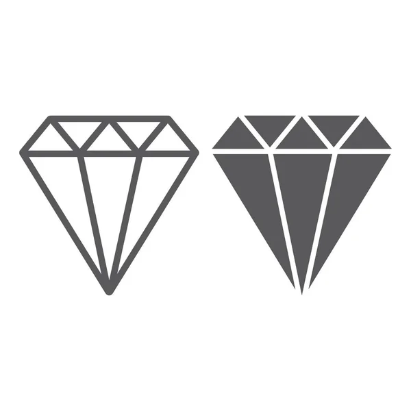 Diamond Line och Glyph Icon, Jewel och Brilliant, ädelsten tecken, vektorgrafik, ett linjärt mönster på en vit bakgrund. — Stock vektor