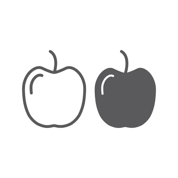 Icono de línea y glifo de manzana, vitaminas y alimentos, signo de fruta, gráficos vectoriales, un patrón lineal sobre un fondo blanco . — Vector de stock
