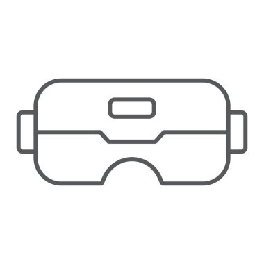 Vr gözlük ince çizgi simgesi, oyun ve oyun, vr maske işareti, vektör grafik, beyaz bir arka plan üzerinde doğrusal desen.