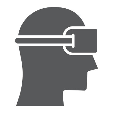 Vr cihaz glyph simgesi, oyun ve sanal, vr kulaklık işareti, vektör grafikler, beyaz bir arka plan üzerinde sağlam bir desen.