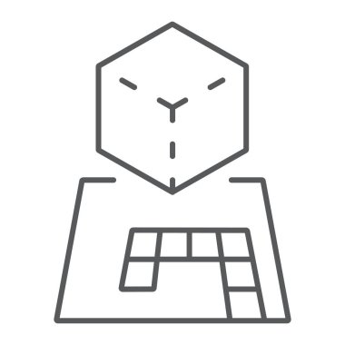 Ar projeksiyon ince çizgi simgesi, oyun ve fütüristik, artırılmış projeksiyon işareti, vektör grafikler, beyaz bir arka plan üzerinde doğrusal desen.