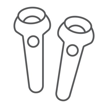 Vr denetleyici ince çizgi simgesi, oyun ve oyun, joystick işareti, vektör grafikler, beyaz arka plan üzerinde doğrusal bir desen.