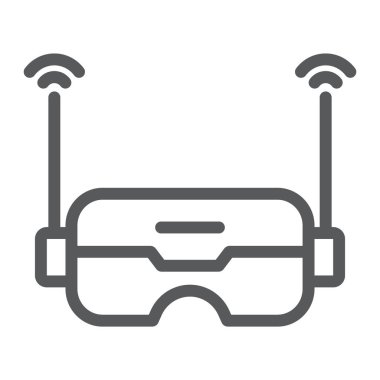 Fpv teknoloji çizgi simgesi, yenilik ve sanal, fpv gözlük işareti, vektör grafikler, beyaz bir arka plan üzerinde doğrusal desen.