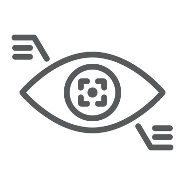 Eyetap çizgi simgesi, sensör ve yenilik, göz izleme işareti, vektör grafikleri, beyaz arka plan üzerinde doğrusal bir desen.