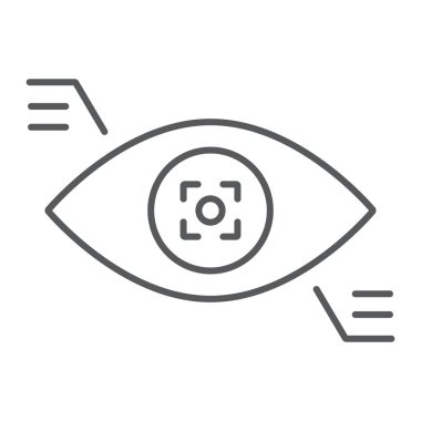 Eyetap ince çizgi simgesi, sensör ve yenilik, göz izleme işareti, vektör grafikleri, beyaz arka plan üzerinde doğrusal bir desen.