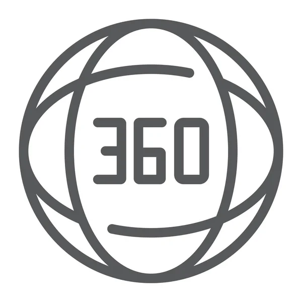 360 ikona linii stopni, kąt i widok, znak obrotu, grafika wektorowa, liniowy wzór na białym tle. — Wektor stockowy