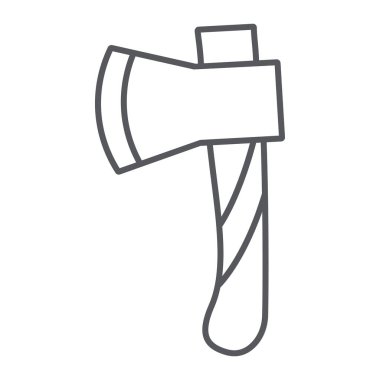 Aks ince çizgi simgesi, araç ve kesim, balta işareti, vektör grafikleri, beyaz arka plan üzerinde doğrusal desen.