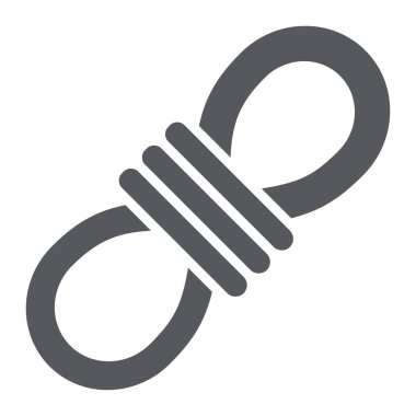 Halat glyph simgesi, kamp ve turizm, düğüm işareti, vektör grafikleri, beyaz bir arka plan üzerinde sağlam bir desen.