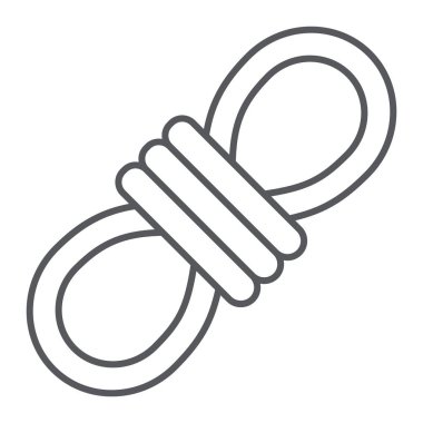 Halat ince çizgi simgesi, kamp ve turizm, düğüm işareti, vektör grafikleri, beyaz arka plan üzerinde doğrusal bir desen