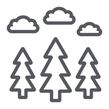 Orman çizgi simgesi, park ve doğa, ağaçlar işareti, vektör grafikleri, beyaz arka plan üzerinde doğrusal bir desen.