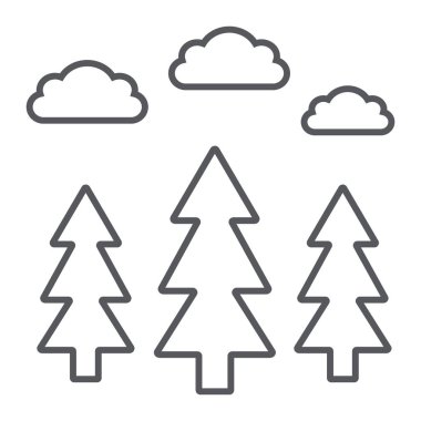 Orman ince çizgi simgesi, park ve doğa, ağaçlar işareti, vektör grafikleri, beyaz arka plan üzerinde doğrusal bir desen.