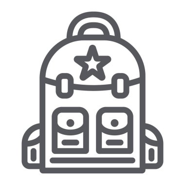 Sırt çantası çizgi simgesi, kamp ve seyahat, çanta işareti, vektör grafikleri, beyaz arka plan üzerinde doğrusal bir desen.