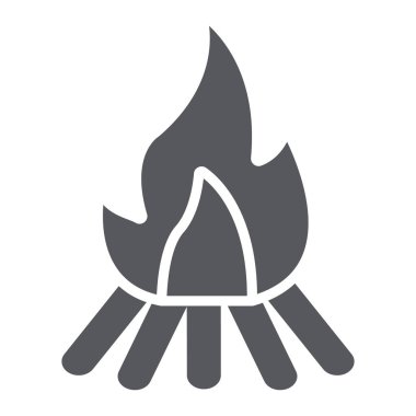 Campfire glyph simgesi, yangın ve yanık, şenlik ateşi işareti, vektör grafikleri, beyaz bir arka plan üzerinde sağlam bir desen.