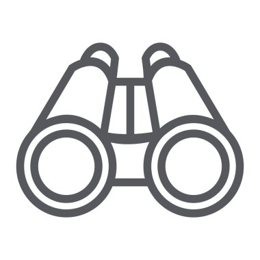 Dürbün çizgi simgesi, optik ve zoom, gözetim işareti, vektör grafikleri, beyaz arka plan üzerinde doğrusal bir desen.