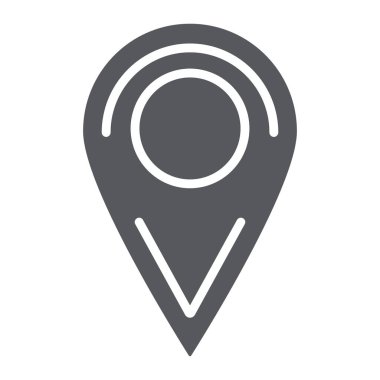 Konum glyph simgesi, pin ve navigasyon, harita işaretişareti, vektör grafikleri, beyaz arka plan üzerinde sağlam bir desen.