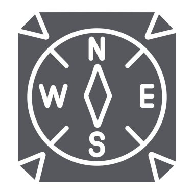 Pusula glyph simgesi, ekipman ve seyahat, navigasyon işareti, vektör grafikler, beyaz bir arka plan üzerinde sağlam bir desen.