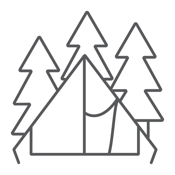 Camping tent thin line icon, travel and tourism, shelter sign, vector graphics, a linear pattern on a white background. — Wektor stockowy