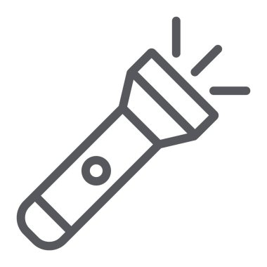 El feneri çizgi simgesi, ışık ve lamba, meşale işareti, vektör grafikleri, beyaz arka plan üzerinde doğrusal bir desen.